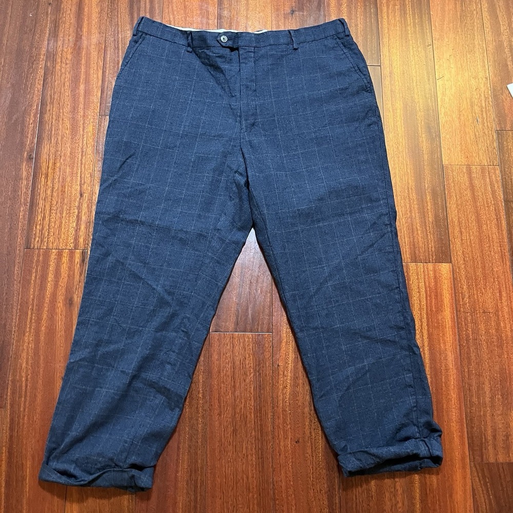 Jos. A. Bank Pants Mens 39x27 Blue Windowpane Check Stretch Wool 1905 Cuffed